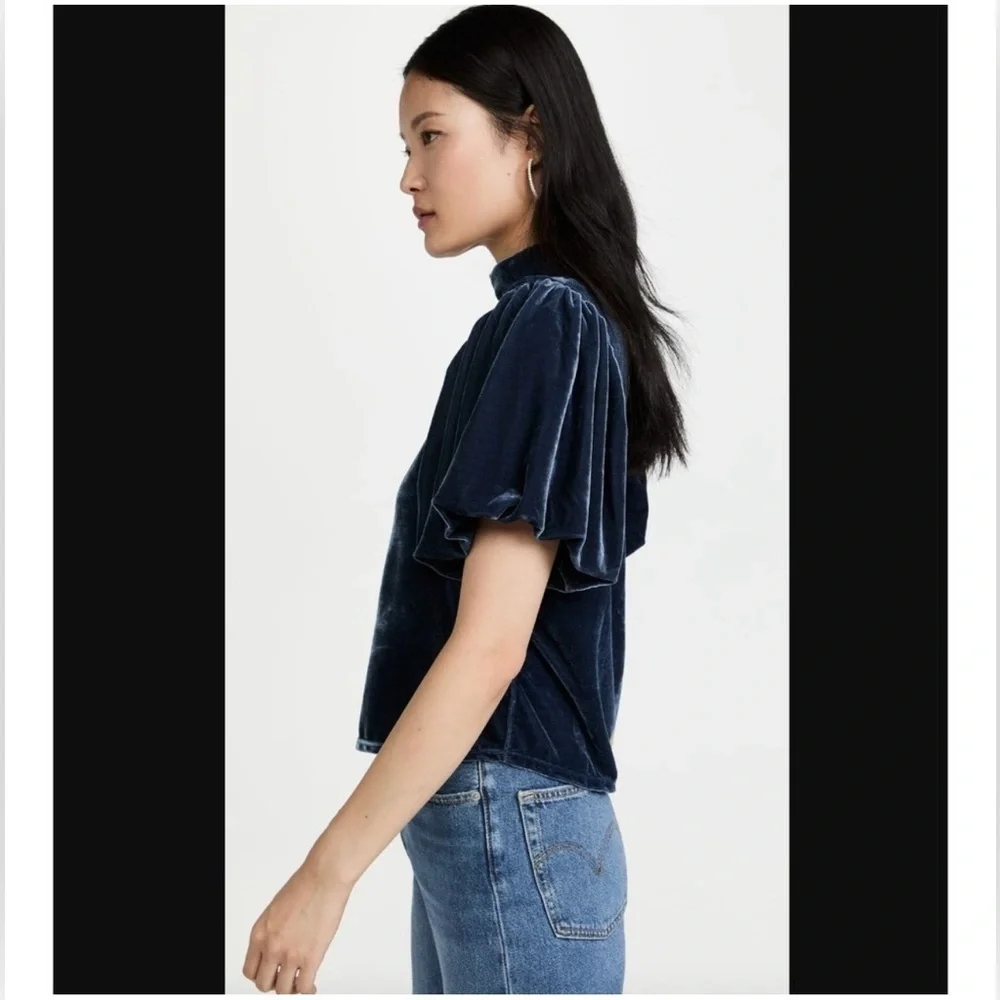 Free People Claudia Velvet Mock Neck Blouse in Outerspace Size M